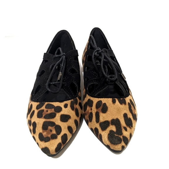 American Mettle Leopard Lace Up Ballet Flats - Picture 2 of 6